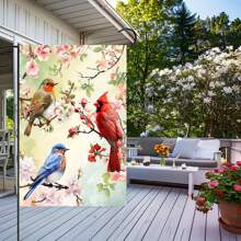 1 Gartenflagge 2D Banner Polyester Willkommen Frühling/Sommer Kardinäle und Vögel Gartenflagge, 30 * 45cm/70 * 100cm, Polyesterfaser Gewebe, bunt bedrucktes Außenbanner, geeignet für Hof, Garten, Rasen, Heim-Dekoration, naturinspiriertes Design
