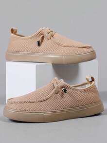 Men's Round Toe Mesh Loafers, Lightweight Bottom, Breathable Fashion Slip-On Shoes With Elastic Band, Versatile Sports Shoes, Casual, Flat - Khaki - View 4