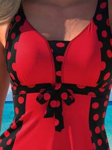 Women'S Polka Dot Print Tankini Set - Red - View 5