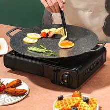 1PC Black Round Cast Iron Roasting Pan, Outdoor Camping Portable Barbecue Wok, Stove, Gas, Induction, Korean Style, Non-Stick, Fast Heat Transfer, No Power Supply