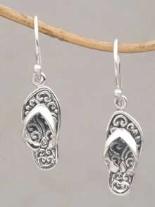 1pc Vintage Metal Slipper Shaped Earrings, Fashionable Gold/Silver Color Earrings Pendant Suitable For Party Gatherings, Casual Wear - Silver - View 4