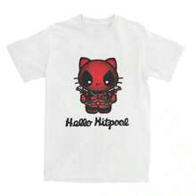 BREATHABLE COOL SUMMER Deadpool Hello Kittys  Kawaiis  T-Shirt Fashion T-Shirts Short-SLEEs Ved Vintage Tops Summer Cotton O Neck 4XL 5XL 6XL Tees - White - View 1