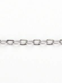 10pcs/Pack 45cm Stainless Steel Flat Oval Link Chain Necklace, Silver Plated DIY Jewelry Accessory