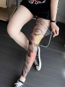 1 Pair Of Spring And Summer Flower Legs Stockings 360-Degree Tattoo Printed Socks For Women, High-Quality Colorful Tattoo Domineering Pantyhose
