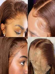 Parrucca frontale in pizzo a onde corporate color cioccolato pronta da indossare, parrucca in capelli umani brasiliani castani con frontalino in pizzo 13x4, prearriccionata, per donne