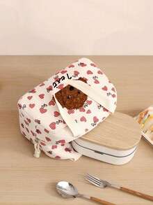 定制灯芯绒午餐袋、返校保温午餐袋、返校手提袋、定制保温午餐袋、大容量包、可爱的宠物装饰元素、柔软可重复使用的材质、便携式午餐袋