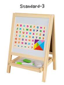 Double-Sided Chalkboard & Whiteboard, Wooden Base With Magnetic Letters & Numbers - Educational Drawing & Learning Board For Toddlers & Kids