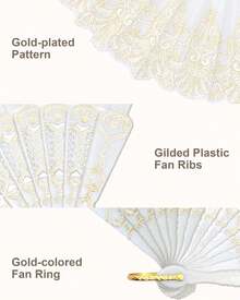 Handheld Chinese Folding Fan Hand Fans For Women Foldable Bulk For Party Wedding Church Dancing (White) - 白色 - 查看 2