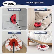 Spin Mop Base Handle Compatible With O Cedar Rinse Clean 2-System, 4 Replace Heads, 1 Mop Handle, 1 Base And 1 Scrub Brush Combo Set - 6件組單槽拖把套裝 - 查看 9