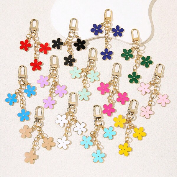 1pc Unisex New Alloy Drip Oil Floral Keychain, Fashionable & Simple Design, Suitable As Valentine's Gift For Couples