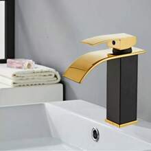1pc Nordic Black Brass Waterfall Bathroom Faucet, Cold And Hot Water Tap For Vanity Vessel Sink
