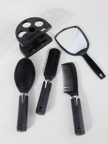 4件套美发梳套装 - 包括梳子、卷发梳、滚筒梳和宽齿梳，专业美发工具，新年礼物 - 彩色 - 查看 6