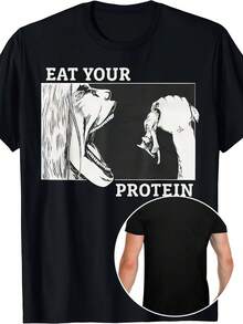 [Funny Anime Gym Tee] Funny Anime Gym Bodybuilding Fitness T-Shirt - Eat Your Protein, Short Sleeve - màu đen - Xem 9