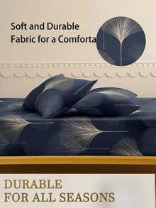 Set de 2 fundas de almohada con estampado de hojas de ginkgo azul marino, súper suaves y transpirables, sin relleno, lavables a máquina, adecuadas para dormitorios, vuelta al cole, etc. - Azul Marino - Ver 2