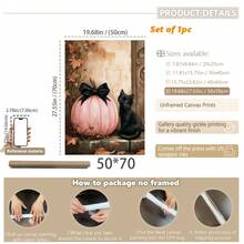 1pc Canvas Wall Art, Halloween Wall Art, Halloween Poster, Framed Wall Art, Playful Black Cat And Pink Pumpkin Poster, Halloween Horror Wall Art, Autumn Home Decor, Autumn Decoration, Cute Decoration, Halloween Decoration, Room Decor, Dorm Decor, Bedroom Home Decor, Autumn Wall Decor - Multicolor - View 20