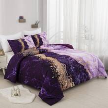 3Pcs Purple Landscape Style Comforter Set Double Queen King Size,Bed In A Bag Green Bedding Sets Botanical Microfiber Comforter Soft Lightweight Bed Set With Pillowcases,,Wedding Items,Valentines Day Home Bed Room Decor,Easter Ramadan Gifts,All Season - Purple01 - 查看 3