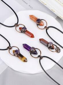 1pc Retro Hexagonal Pointed Pendant Necklace Vintage Natural Semi-Precous Stone Tiger Eye Amethysts Aventurine Quartz Jewelry H664