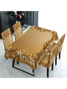 1/4/6pcs"Golden Floral Border Pattern Chair Cover" / Chair Cover Set, Suitable For Indoor Home Restaurant, Hotel Modern Daily Decoration. Tablecloth Suitable For Square Tables, Elastic Chair Covers Can Be Washed - YT-028 - View 17
