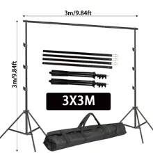 1Set Photo Studio Backdrop Support Kit Includes 2Pcs Background Brackets,Splicing Crossbars,Portable Bag For Carrying Hands,2X2M/2X3M/2.6X2M/2.6X3M/2.8X3M/3X3M High Adjustable Background Stand For Parties, Photoshoot, Photography, Projector Screen, Movie Screen, Wedding, Events Decoration, Balloon ﻿