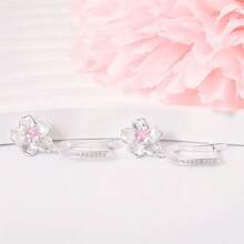 Orecchini pendenti eleganti in argento sterling 925 con zirconi cubici a forma di fiore, adatti per uso quotidiano, regalo per compleanno