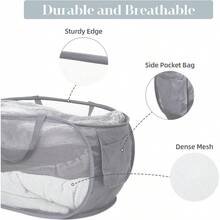 Hkr6485 4 Pack Durable Collapsible Laundry Baskets Mesh Foldable Laundry Basket Pop Up Laundry Hamper With Pocket Clothes Hamper With Reinforced Handles For Laundry Bathroom Room Dorm Or Travel - Gray+Black+Navy+Green-PopHorizontal - View 4