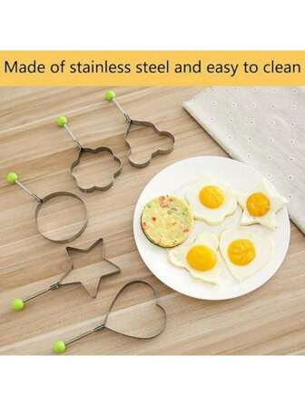 Lot de 5 pièces Anneaux pour crêpes, 5 pièces Moules à œuf frit en forme d'étoile, rond, cœur Différents modèles en acier inoxydable Maijed Ustensiles de cuisine pour omelette Accessoires de cuisine