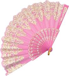 Handheld Chinese Folding Fan Hand Fans For Women Foldable Bulk For Party Wedding Church Dancing (Pink) - Hot Pink - View 1