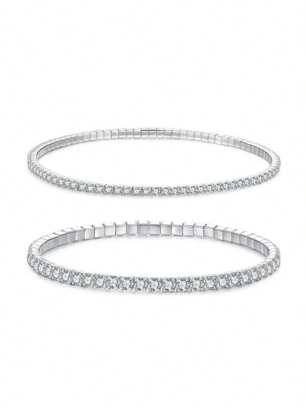 bamoer 1pc 925 Sterling Silver Light Luxury CZ Classic Tennis Bracelet For Women 925 Sterling Silver Adjustable Slider Bracelet Wedding Jewelry Gift