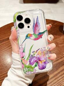Flower 1pc Creative Floral Colorful Hummingbird Pattern Transparent Airbag TPU Anti-Fall Phone Case, Suitable As Holiday Gift Compatible With IPhone Xs/Xs Max/Xr/11/12/13/14/14 Plus/15/15 Plus/16/16 Plus/7/8 Plus Waterproof Shockproof Scratch Resistant - Multicolor - View 2
