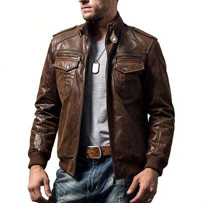 Retro    Spring/Fall  Winter    Slim Fit    Mens Coat  Biker  Genuine  Leather Jacket