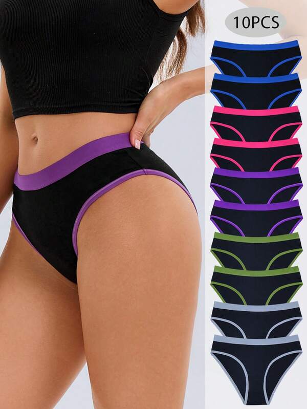 Conjunto de 10 pantalones de algodón para mujer. Ropa interior elegante, moderna, suave y agradable para la piel, ideal para el día a día.