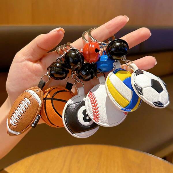1pc Mini Leather Football Keychain, Football, Basketball And 8-Ball With Bell Pendant, Perfect Souvenir And Gift For Sports Fans And Backpack Accessories Car Accessories Bag Charm Backpack For School