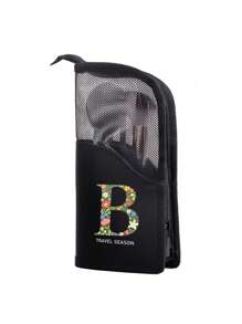 26 Alphabet Letter Pattern Makeup Brush Bag, Women Travel Storage Pouch, Large Capacity Cosmetic Organizer
