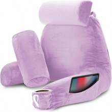 Nestl Reading Pillow With Shredded Memory Foam Includes 2 Neck And Lumber Support Pillows, Designed For Sitting Up In Bed And Couch, Back And Arms Adjustable Support For Adult &Amp; Teens, Lavender - 24 - 薰衣草 - 查看 1