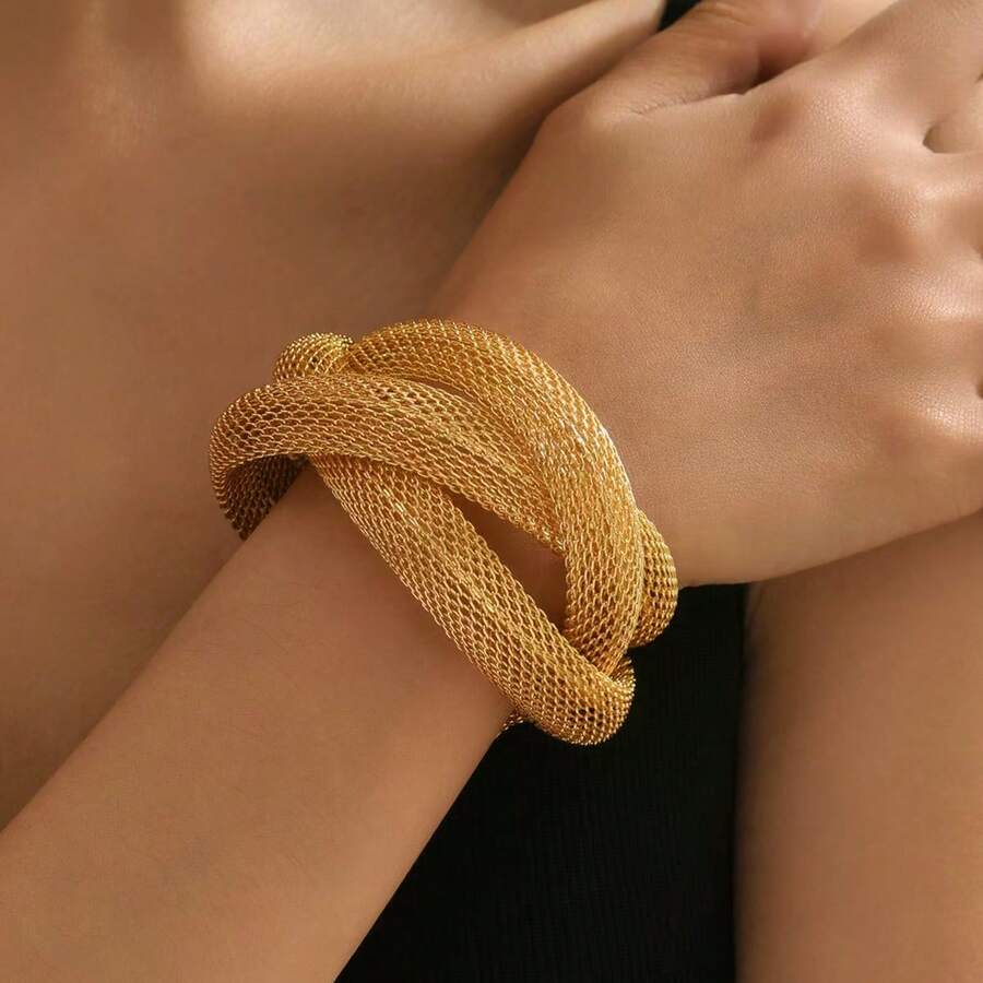 1件几何镂空交叉手链，简约创意不对称时尚合金饰品 - 彩色 - 查看 1