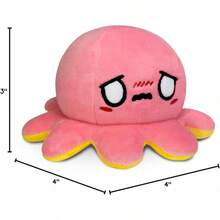 TeeTurtle - Reversible Octopus Plushie - Love + Hate - Cute Sensory Fidget Stuffed Animals That Show Your Mood - Valentine's Day!4 Inch - 快樂黃+憂慮粉 - 查看 4