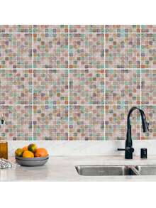 10 件装-7.87x7.87 英寸/5.9x5.9 英寸方形瓷砖贴纸膜大理石油彩抽象即撕即贴自粘式浴室卫生间厨房洗衣房装饰