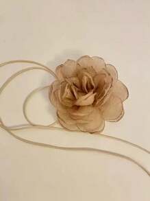 1pc Retro 3D Flower Choker Fabric Floral Tie Necklace, Minimalist French Flower Necklace
