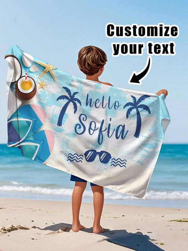 1 Stück bedrucktes Badetuch mit individuellem Text, Strandtuch, personalisiertes Handtuch, Kindertuch, Badetuch, Geschenk für Feiertage, Strandutensilie, Outdoor Reise