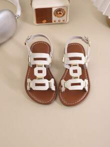 Girls' Outdoor Sandals Summer New Round Toe Hollow Out Rhinestone Sticker Anti Slip Fashionable And Elegant Children's Flat Beach Sandals