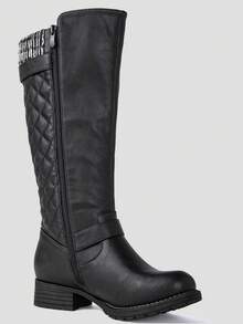 GLOBALWIN Women's Quilted Knee-High Fashion Dressy Riding Boots Fall Boots Holiday Season Winter Boots - 17YY01-7Đen - Xem 2