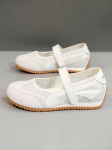 Zapatos planos de patchwork sencillos para mujer, sandalias casuales de malla con empalme de puntera redonda y slip-on para el verano