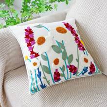 1 pièce Housse de coussin décorative avec motif floral et papillon, housse de coussin de style ferme brodée pour la décoration de la maison, le canapé, la chambre à coucher
