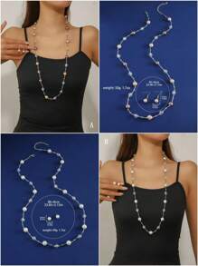 3-teiliges Set aus Halskette und Ohrringen mit Perlenanhänger aus Metall, asymmetrische Farben, modisches und hochwertiges Schmuckset für Damen