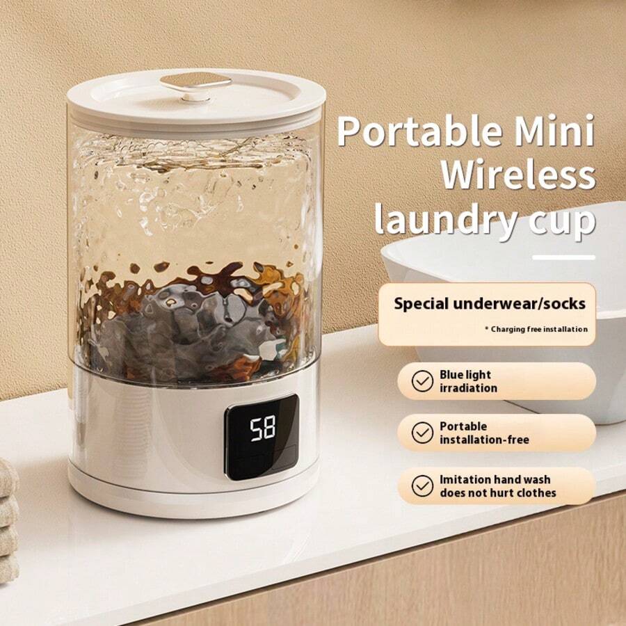 2025 Nueva lavadora portátil mini, batería recargable por USB, potencia de 45W, limpieza compacta y profunda, adecuada para ropa interior y ropa de niños, apta para baños, dormitorios, balcones, idónea para viajes, uso doméstico y en caravana, lavadora mini portátil, accesorios de lavandería, equipo de lavandería moderno, estructura de plástico durable