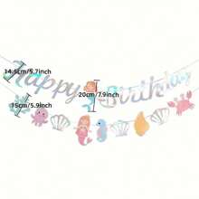 1 Piece Happy Birthday Banner - Mermaid Theme And Car Bear Paper Garland Decorations, No Electricity Required, Generally Used For Party And Home Decoration