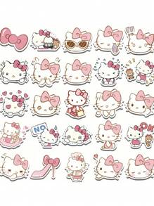 Sanrio 50pcs/Set Hello Stickers Kittyes Character Seals PVC Material Single Use Irregular Shape Matte Finish Novel Decoration For Phones Laptops Scrapbooking DIY Projects