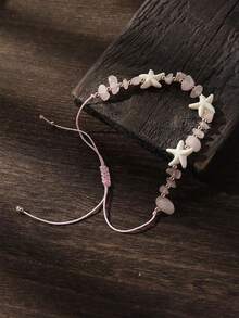 1pc Boho Style Starfish Natural Stone Women Anklet, Ocean Vibe Beach Vacation Everyday Wear