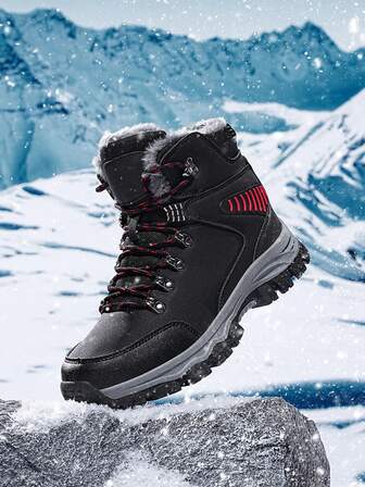 Botas de senderismo para hombres, zapatos/botas deportivos de otoño/invierno, botas de nieve impermeables con parte superior de PU, botas de trekking, botas para camping, exploración y caza al aire libre, botas/zapatos de invierno para hombres, zapatos de deportivos/botas de trabajo con cordones en negro/gris, talla 39-47, adecuados para otoño/invierno