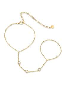 TUANZISP 1pc Adjustable Copper Plated Finger Chain Bracelet, Decorated With Faux Pearl And Cubic Zirconia, Elegant Style Suitable For Daily Wear, Fashionable And Luxury Women Jewelry Gift For Birthday, Valentine's Day